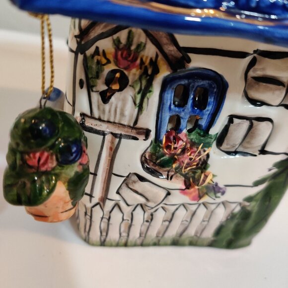 Blue Sky Heather Goldminc Tea light House Cottage Flower Blue Bird Candle Holder - Picture 5 of 16